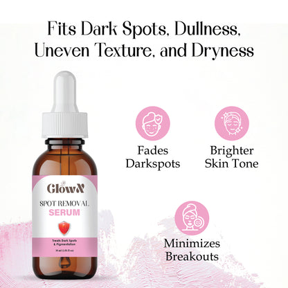 Glow X Spot Removal Serum, Dark Spot reduce for Pigmentation, 30ml (1 fl oz), Amber Glass Bottle with Dropper