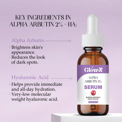 GlowX 5% Niacinamide Face Serum | + 2% Alpha Arbutin Face Serum | Clearing Serum for Pigmentation, Acne Marks, Dark Spots, Tanning | For Oily & Sensitive Skin | 30ml