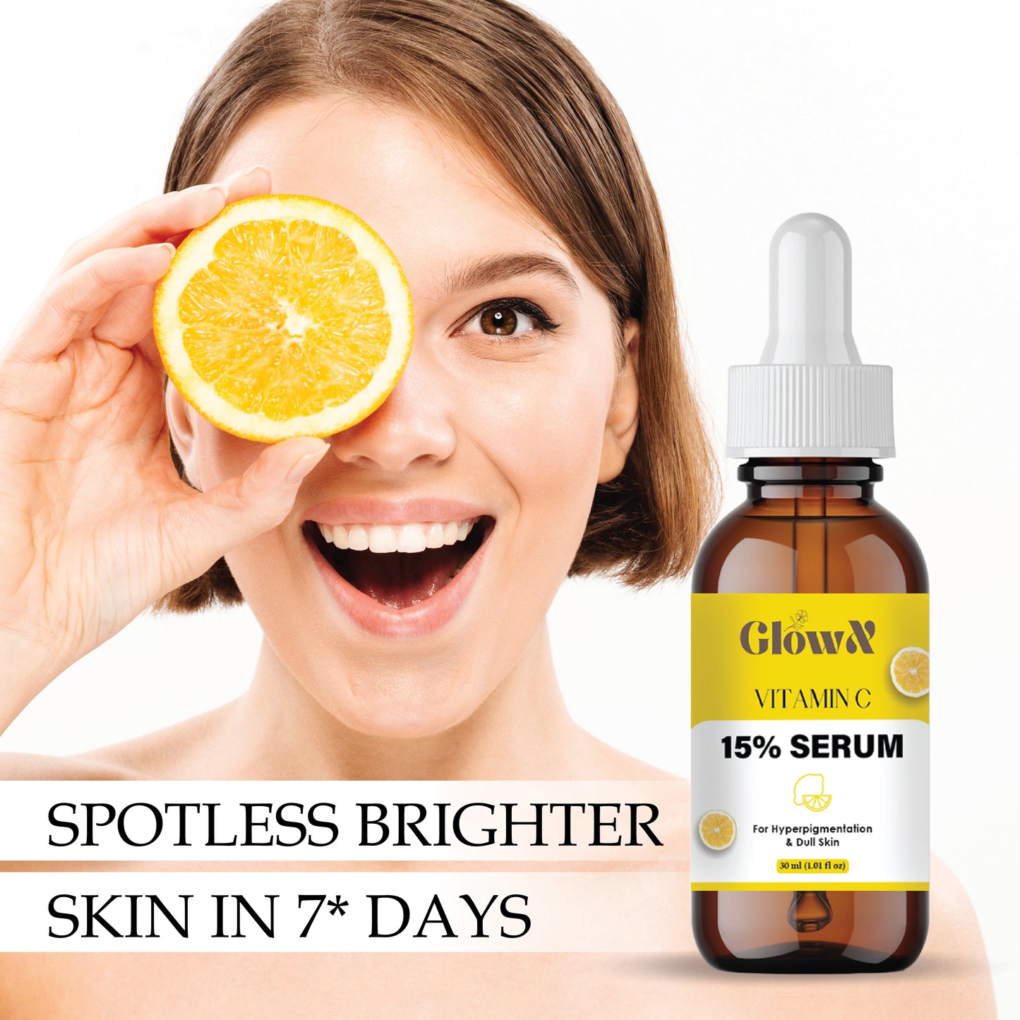 GlowX Vitamin C Serum 30ml for Glowing Skin|With 5% Niacinamide, Hyaluronic & Glycolic Acid|Fades Dark Spots, Pigmentation|For All, Oily, Combination, Normal Skin |Beginner Friendly - Men, Women